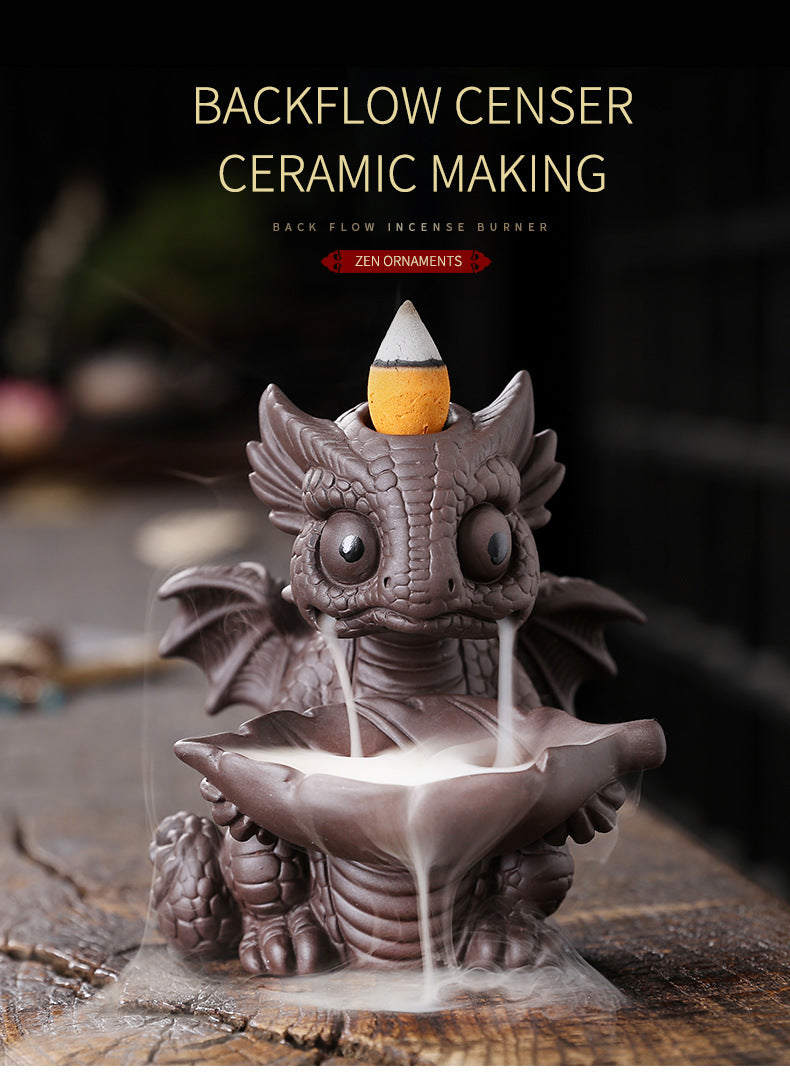 Cute Little Dragon Incense Burner Backflow Incense Burner, Ceramic Dragon Incense Holder Cone Incense Burners Waterfall Incense Burner, Handmade Insencents Holder Dragon Statues Figurines for Halloween Christmas Birthday Gifts