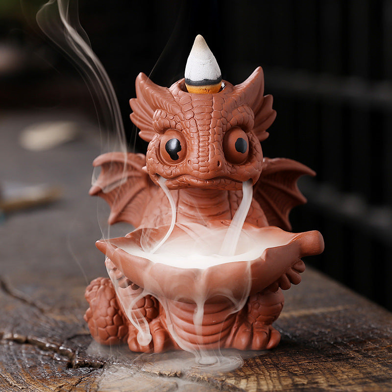 Cute Little Dragon Incense Burner Backflow Incense Burner, Ceramic Dragon Incense Holder Cone Incense Burners Waterfall Incense Burner, Handmade Insencents Holder Dragon Statues Figurines for Halloween Christmas Birthday Gifts