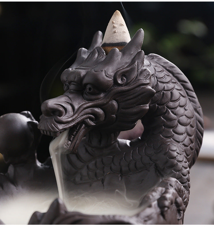 Backflow Incense Holder Burner Handmade Dragon And Skull Ceramic Incense Holder Waterfall Backflow Incense Burner + 20 Backflow Incense Cones + 30 Incense Sticks +1 Tweezer +1 Mat