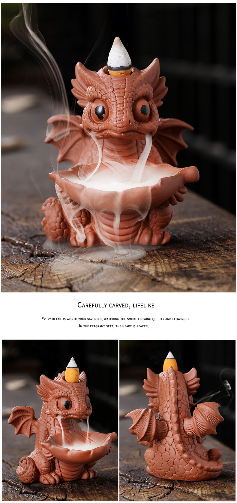 Cute Little Dragon Incense Burner Backflow Incense Burner, Ceramic Dragon Incense Holder Cone Incense Burners Waterfall Incense Burner, Handmade Insencents Holder Dragon Statues Figurines for Halloween Christmas Birthday Gifts